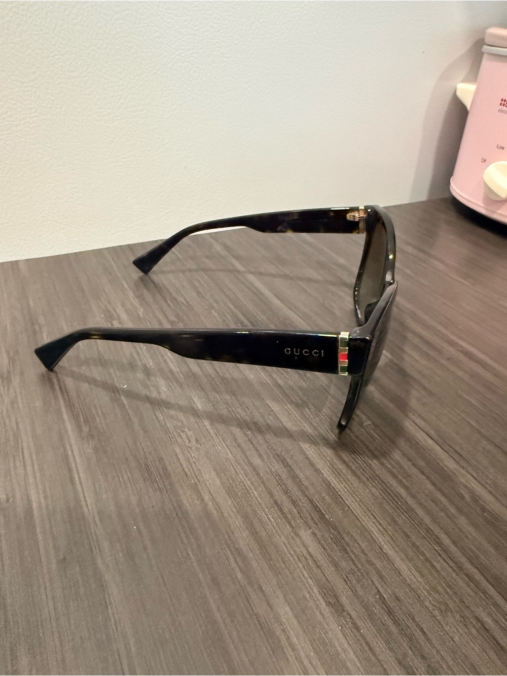 Gucci Women's Black Tortoiseshell Sunglasses with Red & Green Accent
